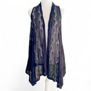 Black Lace Open Front Vest